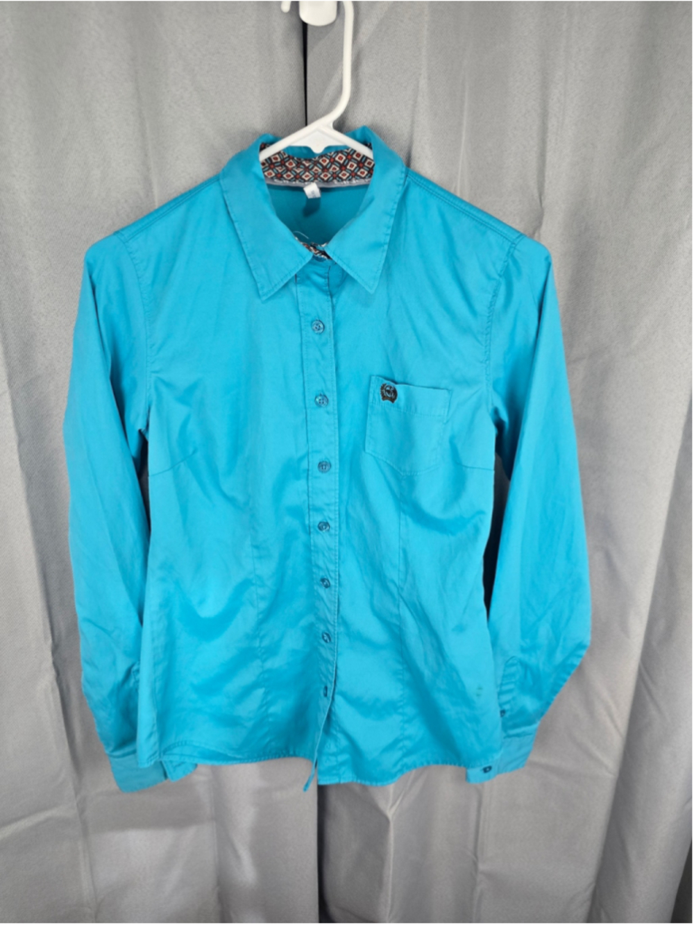 Women's Cinch Button Down Shirt Size S Blue Multi-color